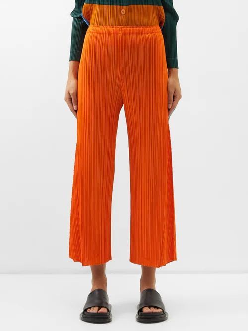 Cropped Technical-pleated Trousers - Womens - Orange