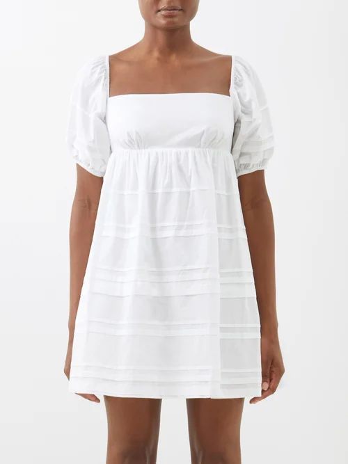 Mini Maron Pintucked Cotton-poplin Dress - Womens - White
