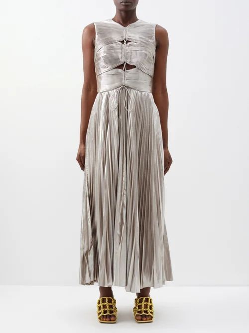 Kandoro Ruched Lamé Maxi Dress - Womens - Silver