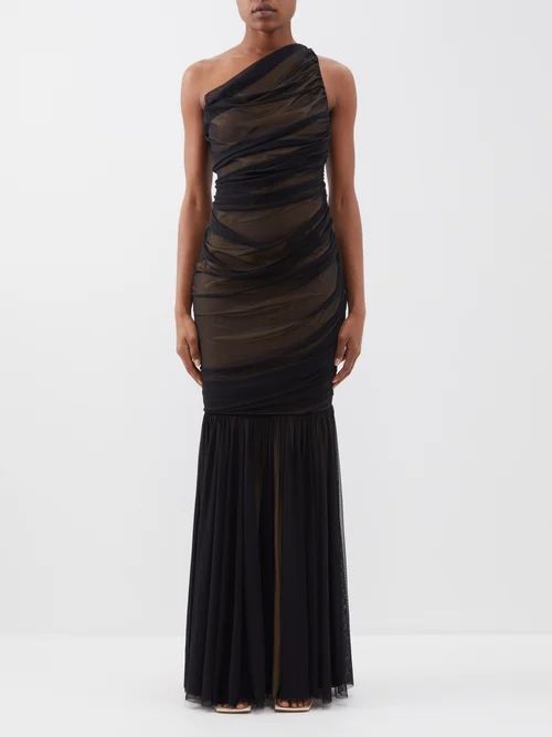 Diana Mesh Fishtail Gown - Womens - Black