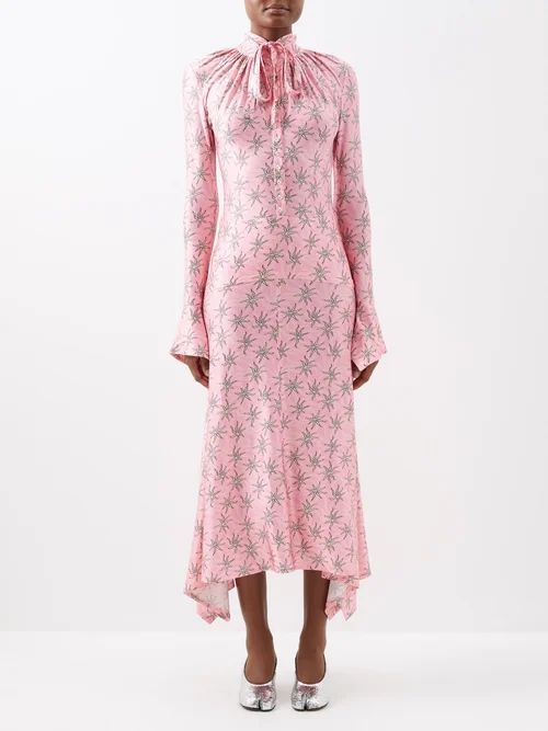 Sash-tie Floral-print Jersey Midi Dress - Womens - Light Pink