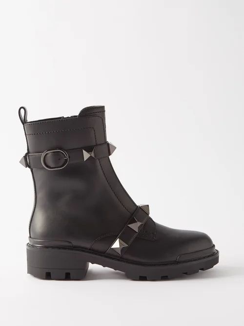 Roman Stud Leather Ankle Boots - Womens - Black