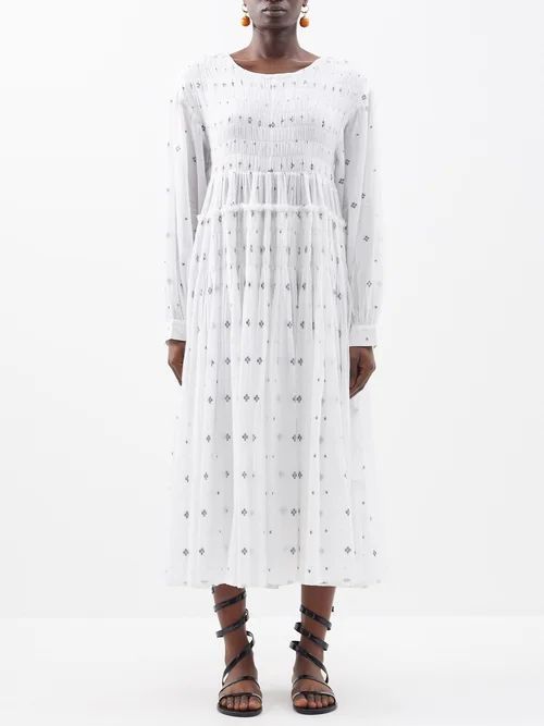 Chitra Embroidered Cotton-muslin Midi Dress - Womens - White Black