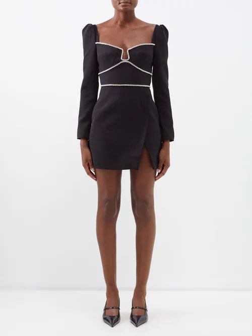 Crystal-trimmed Crepe Mini Dress - Womens - Black