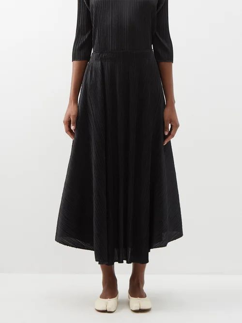 Asymmetric Technical-pleated Midi Skirt - Womens - Black