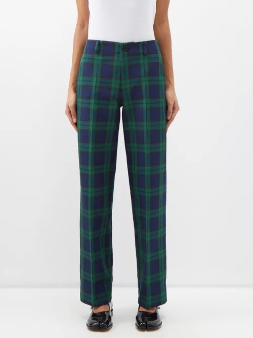 Nathan Tartan Recycled-polyester Trousers - Womens - Navy Green