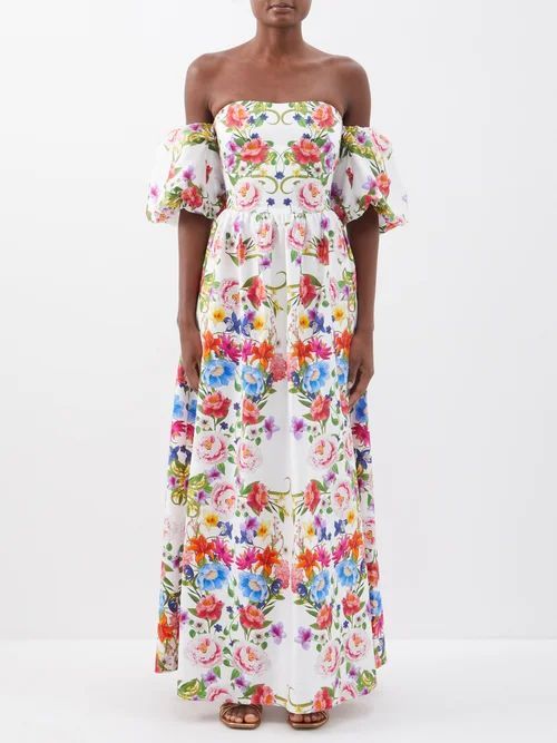 Juliet Floral Off-the-shoulder Cotton Maxi Dress - Womens - Multi