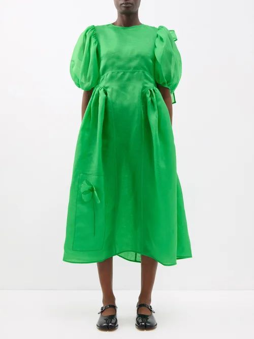 Finnega Bow-embellished Silk-organza Midi Dress - Womens - Emerald