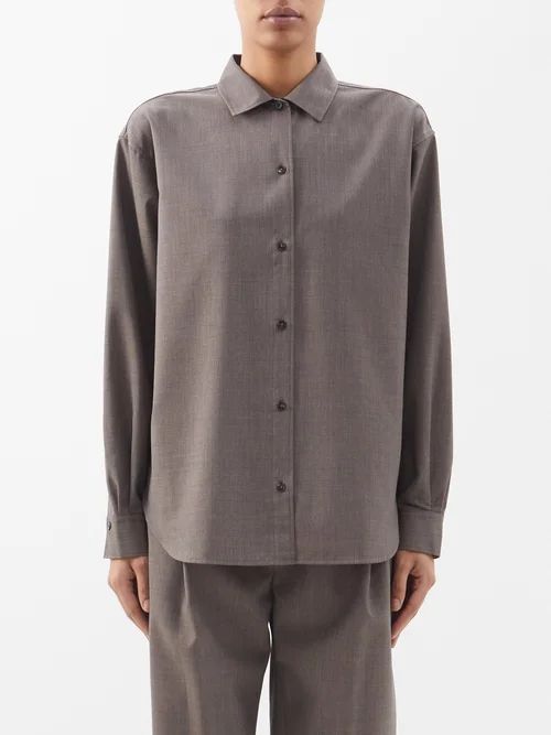 Oversized Wool Shirt - Womens - Dark Grey