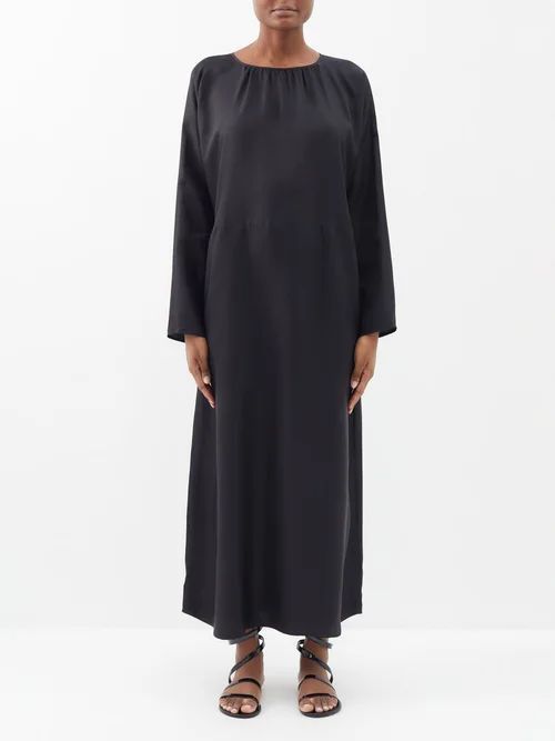 Rhodes Long-sleeved Silk Maxi Dress - Womens - Black