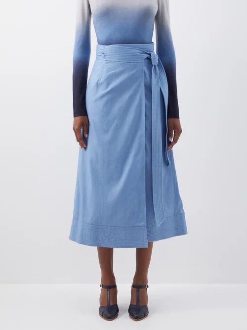 Duane Cotton-blend Twill Wrap Skirt - Womens - Light Denim