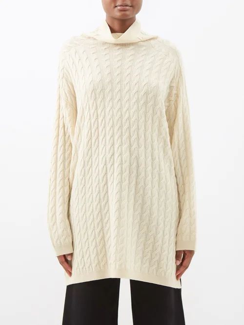 Cable-knit Longline Sweater - Womens - Ivory