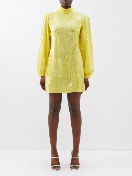Elle Sequin High-neck Mini Dress - Womens - Yellow