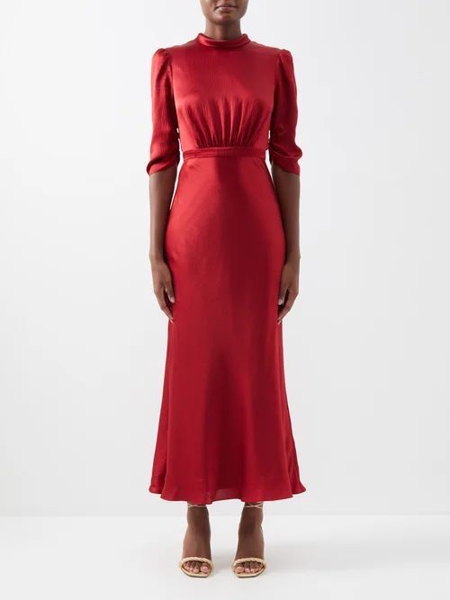 Adele Hammered-silk Maxi Dress - Womens - Red