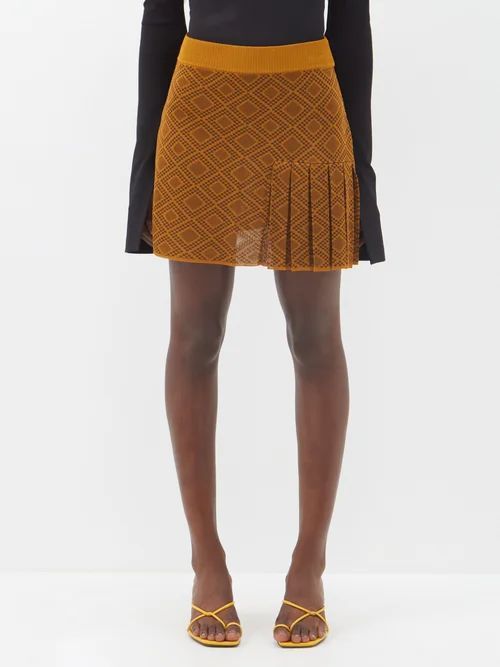 Ojewale Pleated Jersey Mini Skirt - Womens - Brown Multi