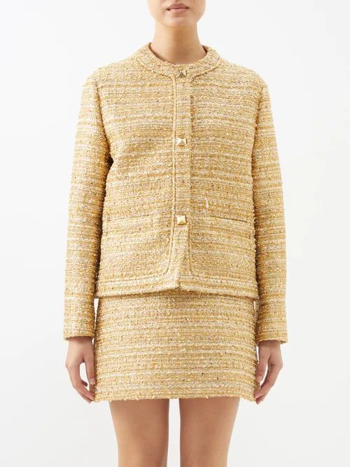Sequinned Tweed Jacket - Womens - Gold