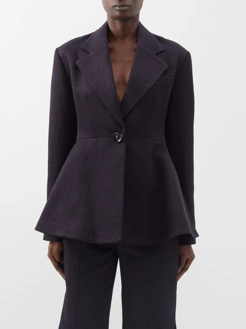Peplum Jacquard Cotton-blend Blazer - Womens - Black
