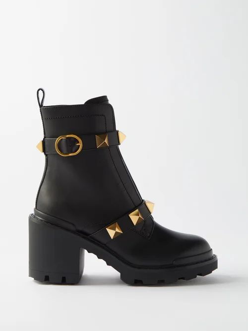 Roman Stud 80 Leather Ankle Boots - Womens - Black