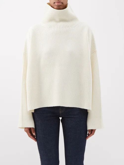 High-neck Ribbed Wool-blend Sweater - Womens - White/ivory