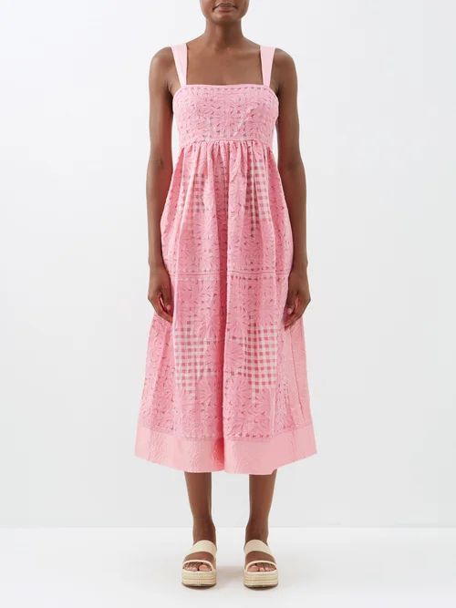 Ardelle Embroidered Cotton-blend Midi Dress - Womens - Pink