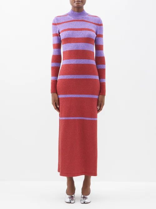 Striped Knitted Dress - Womens - Purple Red
