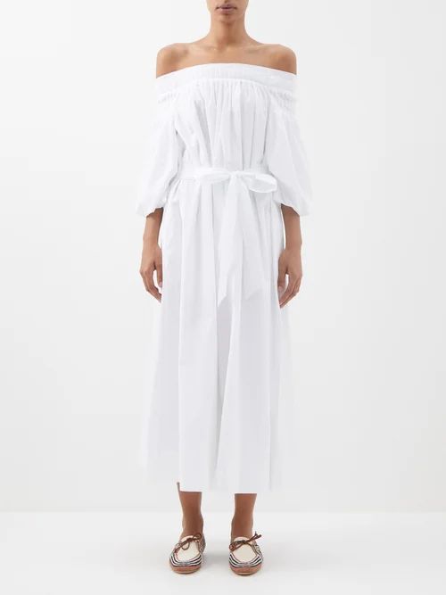 Galatea Off-the-shoulder Cotton-voile Dress - Womens - White