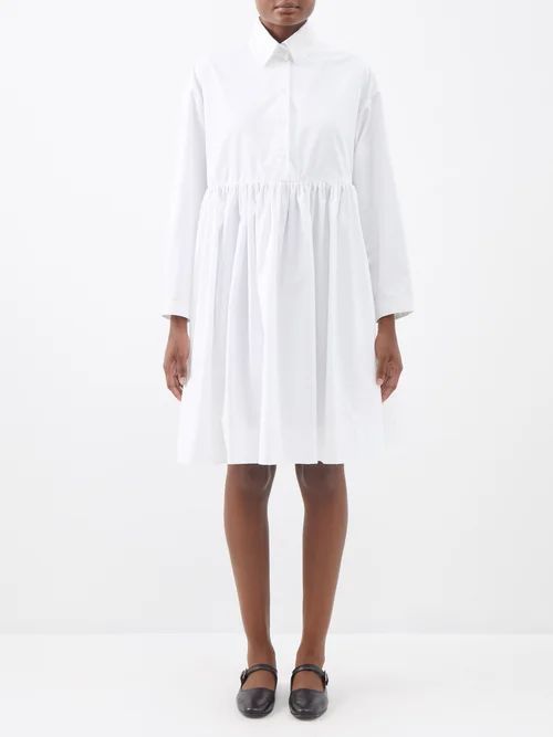 Gertrude Gathered-waist Cotton-poplin Shirt Dress - Womens - White