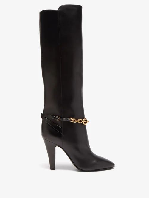 Le Maillon Chain-strap Leather Knee-high Boots - Womens - Black