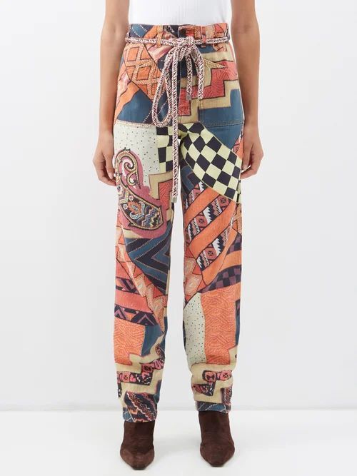 Louise Printed Patchworked Cotton Trousers - Womens - Multi