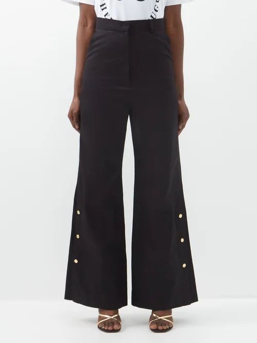 X Thebe Magugu Cropped Cotton Flared Trousers - Womens - Black