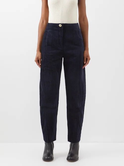 High-rise Corduroy Straight-leg Trousers - Womens - Navy