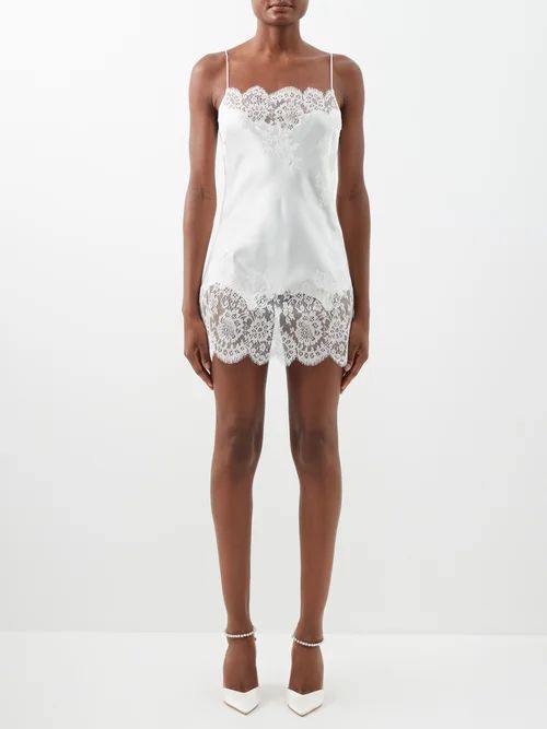 Lace-trimmed Silk-satin Camisole - Womens - White