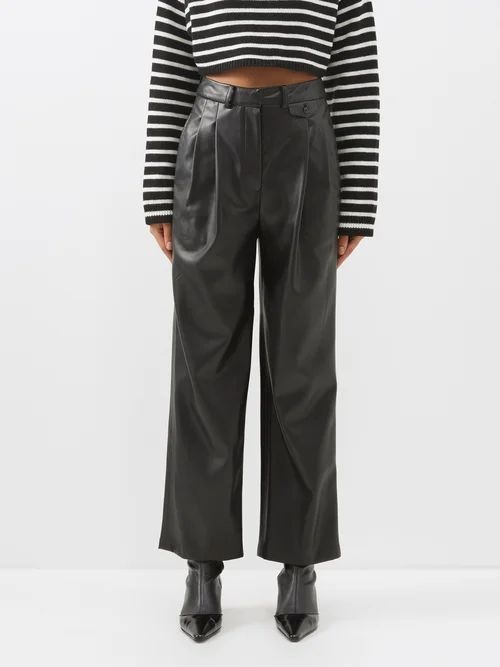 Pernille Pleated Faux-leather Trousers - Womens - Black