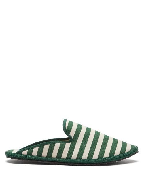 Whipstitched Striped-canvas Furlane Slippers - Womens - Green White