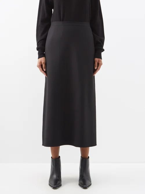 Avianna Back-slit Wool-blend Skirt - Womens - Black