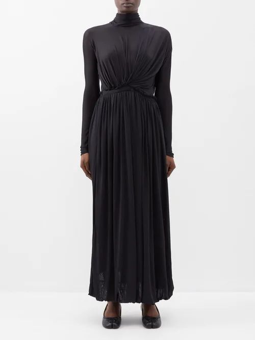 Draped Silk Dress - Womens - Black