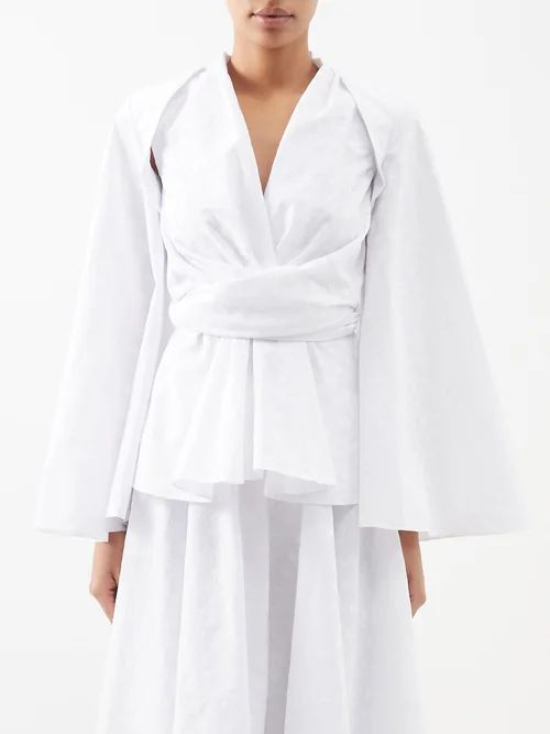 Dash Wrap-front Detachable-sleeve Cotton Top - Womens - White