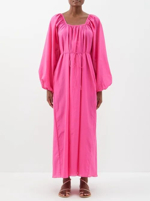 Square-neck Cotton-blend Maxi Dress - Womens - Bright Pink