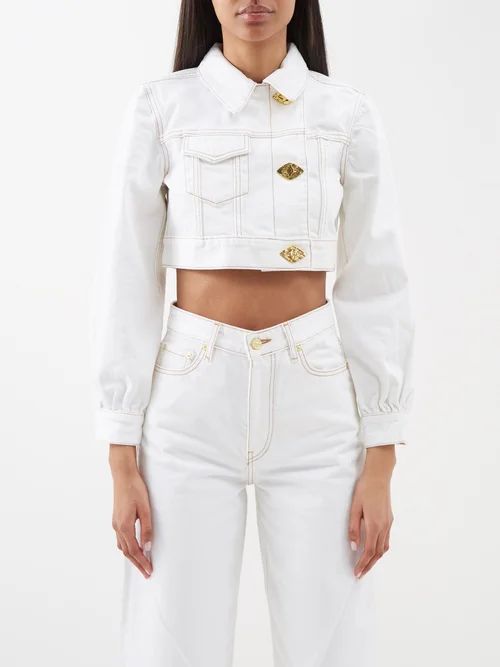 Cropped Organic-cotton Denim Jacket - Womens - Optical White