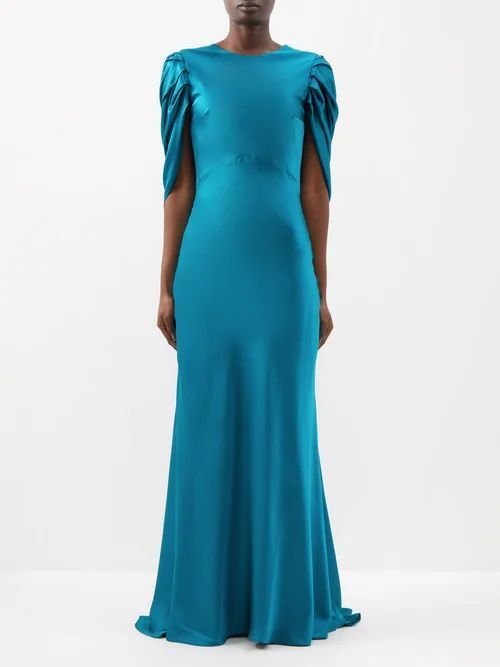 Cowl-back Silk-satin Gown - Womens - Teal
