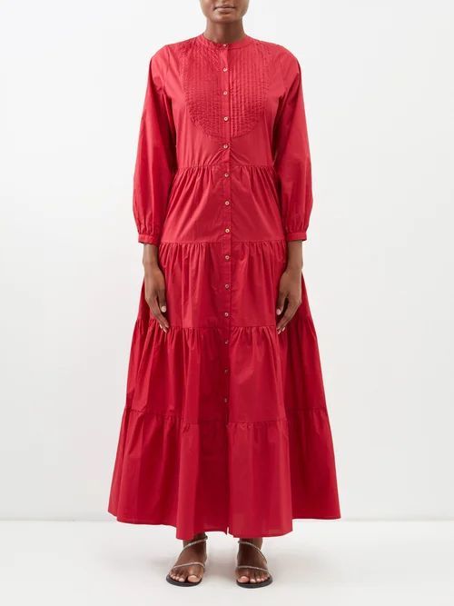 Lilith Long-sleeved Cotton Maxi Dress - Womens - Burgundy
