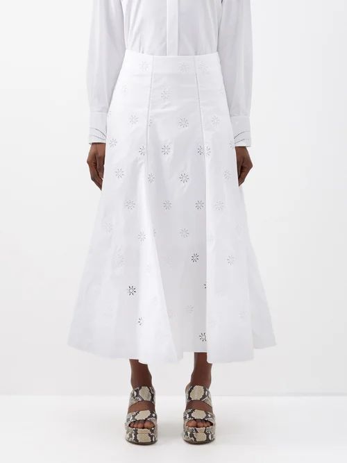 Broderie-anglaise Cotton-poplin Skirt - Womens - White