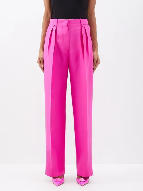 Crepe Couture Pleated Wool-blend Tailored Trousers - Womens - Pink