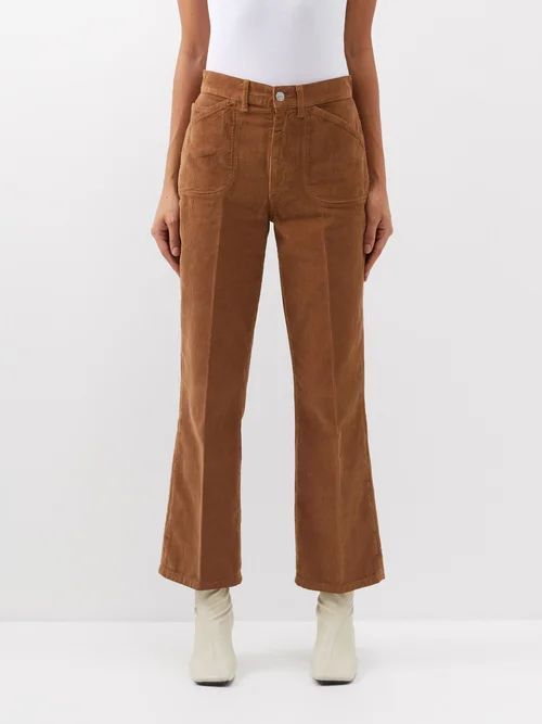 70s Pocket Corduroy Flared Trousers - Womens - Tan