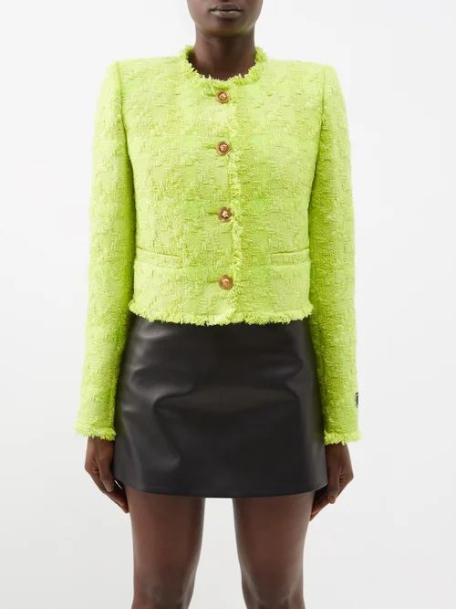 Cropped Lurex Tweed Jacket - Womens - Green