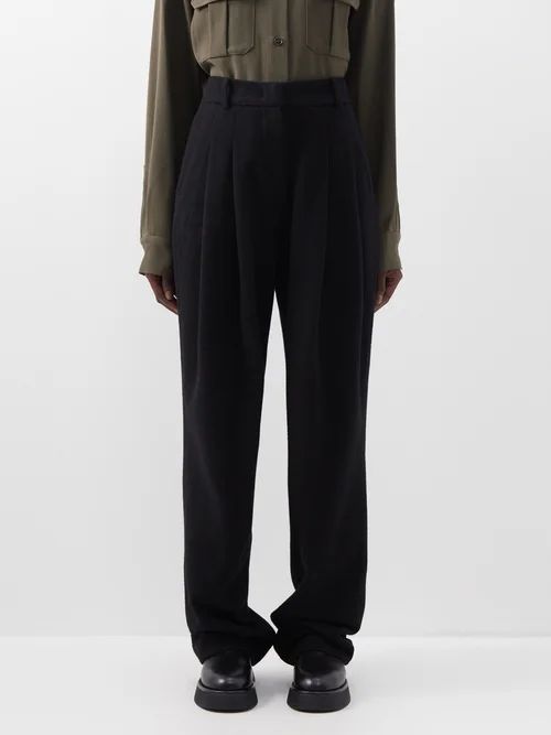 Layton Pleated Wool-blend Wide-leg Trousers - Womens - Black