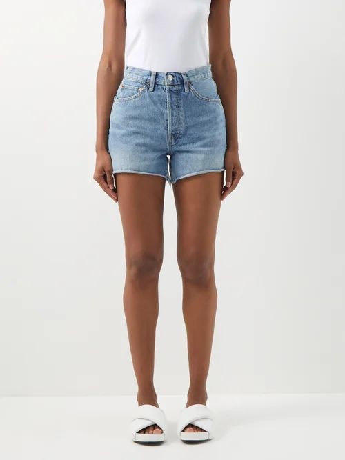 50s High-rise Cut-off Denim Shorts - Womens - Light Denim