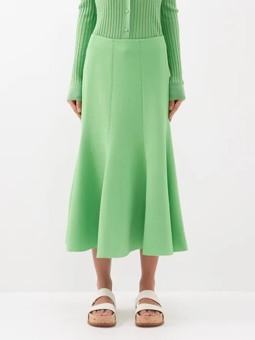 Amy Fluted-hem Wool Midi Skirt - Womens - Bright Green