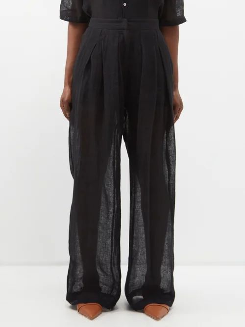 Callani Organic-linen Wide-leg Trousers - Womens - Black