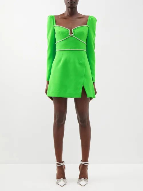 Crystal-embellished Crepe Mini Dress - Womens - Bright Green